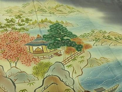 平和屋着物▽人間国宝・羽田登喜男　色留袖　単衣　風景花文　暈し染め　正絹　逸品　AABK7231jh