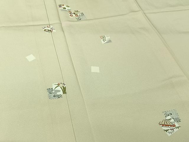 平和屋着物▽男性　訪問着　単衣　色紙花文　キングサイズ　正絹　逸品　AABK7233jh