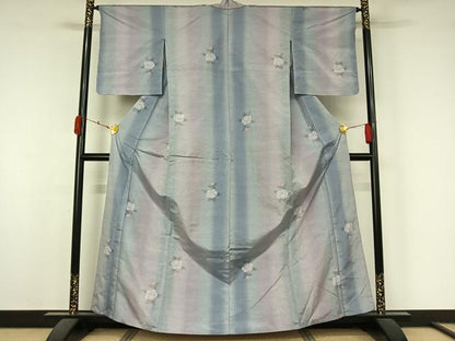 平和屋着物▽上質な紬　単衣　舞花文　正絹　逸品　AABK7234jh