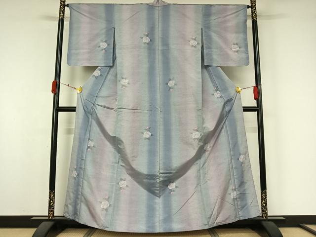 平和屋着物▽上質な紬　単衣　舞花文　正絹　逸品　AABK7234jh
