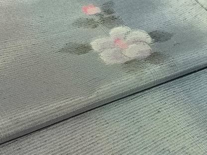 平和屋着物▽上質な紬　単衣　舞花文　正絹　逸品　AABK7234jh