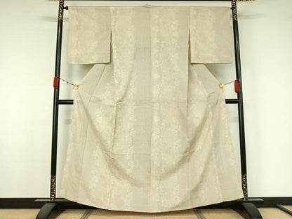 平和屋着物▽本塩沢　単衣　110亀甲　葡萄唐草文　正絹　逸品　AABK7236jh