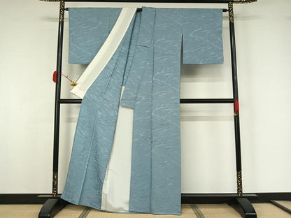 平和屋着物▽上質な色無地　単衣　流水地紋　空色　正絹　逸品　AABK7238jh