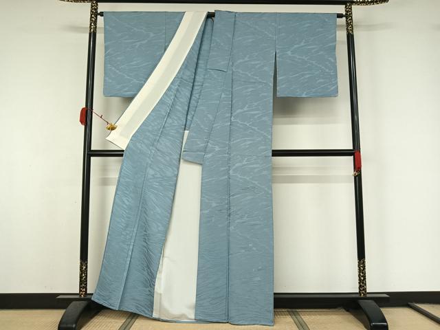 平和屋着物▽上質な色無地　単衣　流水地紋　空色　正絹　逸品　AABK7238jh