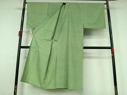 平和屋着物▽男性　結城紬　単衣　色無地　夏虫色　正絹　逸品　AABK7240jh