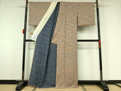 平和屋着物▽上質な小紋　単衣　霞文　正絹　逸品　AABK7241jh