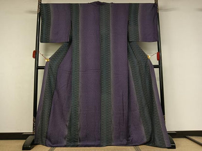 平和屋着物▽上質な小紋　単衣　亀甲花間道　ロング丈　正絹　逸品　AABK7242jh