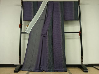 平和屋着物▽上質な小紋　単衣　亀甲花間道　ロング丈　正絹　逸品　AABK7242jh