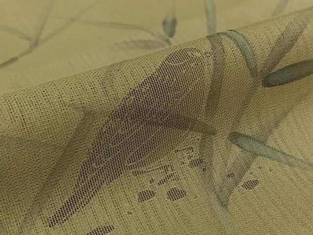 平和屋着物▽男性　訪問着　無双　紗袷　紗×紗　手描き　笹竹文　雀　正絹　逸品　未使用　AABK7244jh