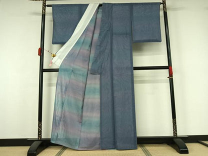 平和屋着物▽上質な小紋　無双　紗袷　紗×紗　霞文　暈し染め　正絹　逸品　AABK7246jh