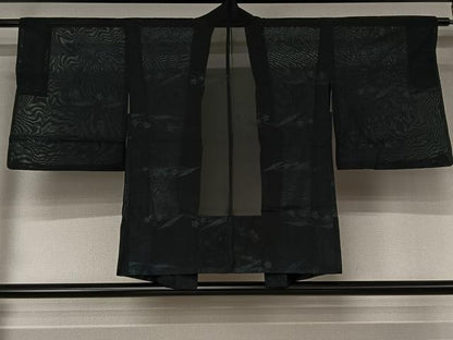 平和屋着物▽羽織　スリーシーズン　春夏秋　塵除け　草花文　黒地　AABK7247jh