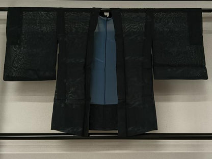 平和屋着物▽羽織　スリーシーズン　春夏秋　塵除け　草花文　黒地　AABK7247jh