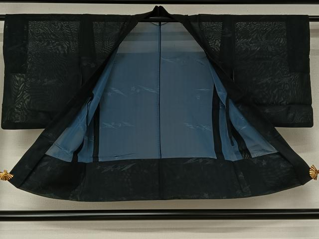 平和屋着物▽羽織　スリーシーズン　春夏秋　塵除け　草花文　黒地　AABK7247jh