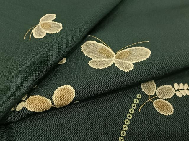 平和屋着物▽上質な小紋　単衣　花蝶文　金彩　正絹　逸品　AABK7248jh
