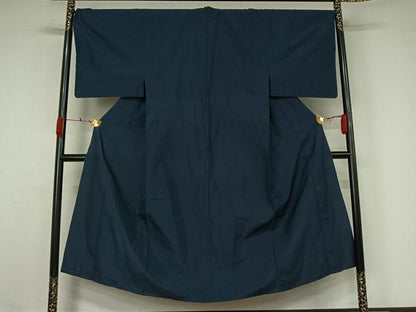 平和屋着物▽男性　紬　単衣　色無地　青藍色　正絹　逸品　AABK7249jh