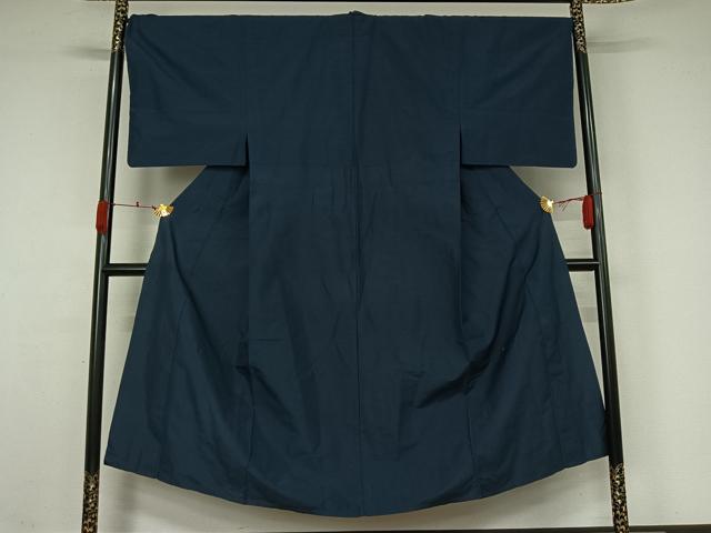 平和屋着物▽男性　紬　単衣　色無地　青藍色　正絹　逸品　AABK7249jh