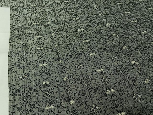 平和屋着物▽小千谷紬　単衣　草花文　証紙付き　正絹　逸品　AABK7252jh