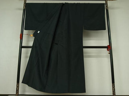 平和屋着物▽男性　色無地　単衣　暗黒色　洗える着物　AABK7254jh