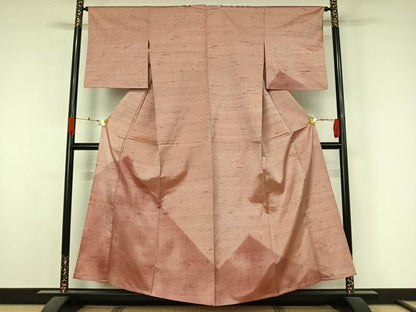 平和屋着物▽訪問着　単衣　紬地　幾何学文様　正絹　逸品　AABK7256jh