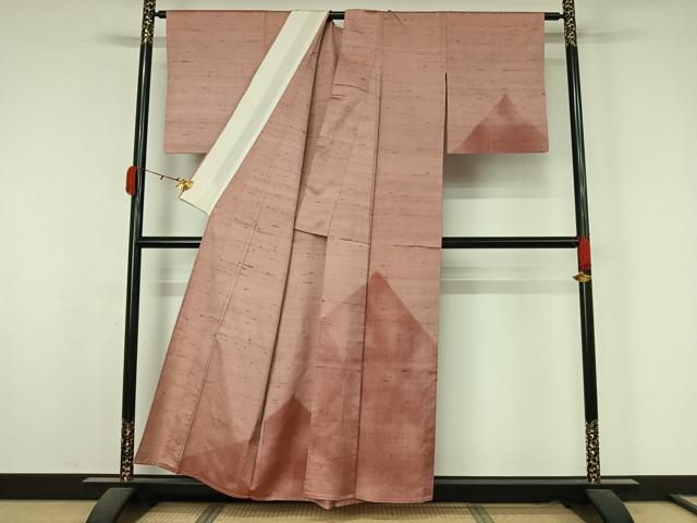 平和屋着物▽訪問着　単衣　紬地　幾何学文様　正絹　逸品　AABK7256jh