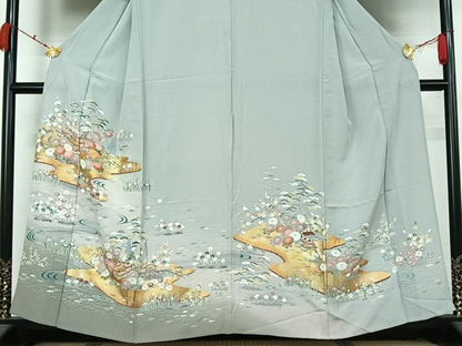 平和屋着物▽豪華色留袖　単衣　友禅　駒刺繍　風景花文　暈し染め　金彩　正絹　逸品　AABK7257jh