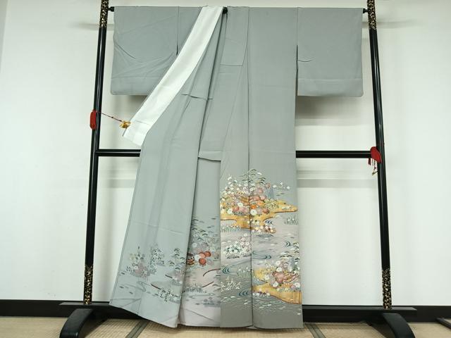 平和屋着物▽豪華色留袖　単衣　友禅　駒刺繍　風景花文　暈し染め　金彩　正絹　逸品　AABK7257jh