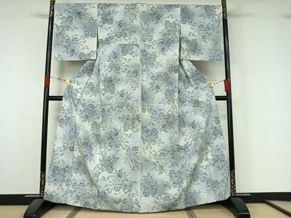 平和屋着物▽小千谷紬　単衣　花車文　正絹　逸品　AABK7260jh