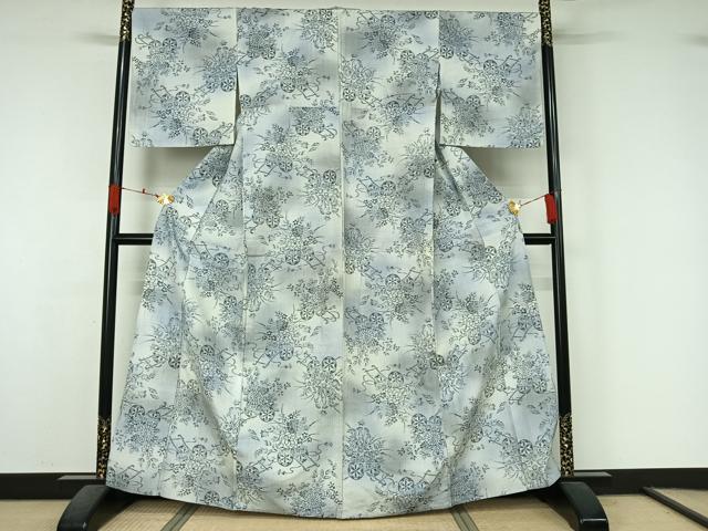 平和屋着物▽小千谷紬　単衣　花車文　正絹　逸品　AABK7260jh