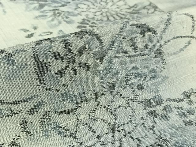 平和屋着物▽小千谷紬　単衣　花車文　正絹　逸品　AABK7260jh