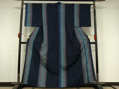 平和屋着物▽上質な紬　単衣　間道　正絹　逸品　AABK7261jh