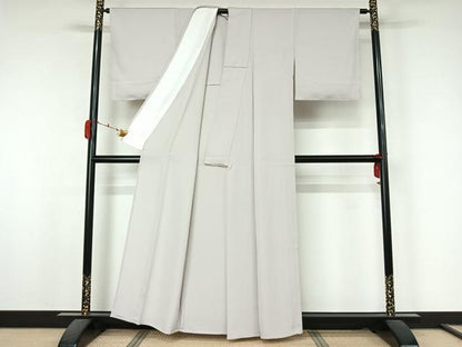 平和屋着物▽上質な色無地　単衣　灰白色　正絹　逸品　未使用　AABK7262jh