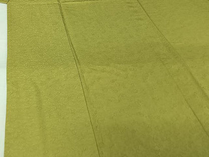 平和屋着物▽上質な色無地　単衣　お召地　花唐草地紋　枯草色　正絹　逸品　AABK7264jh