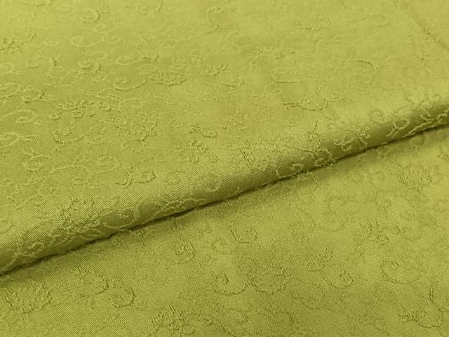平和屋着物▽上質な色無地　単衣　お召地　花唐草地紋　枯草色　正絹　逸品　AABK7264jh