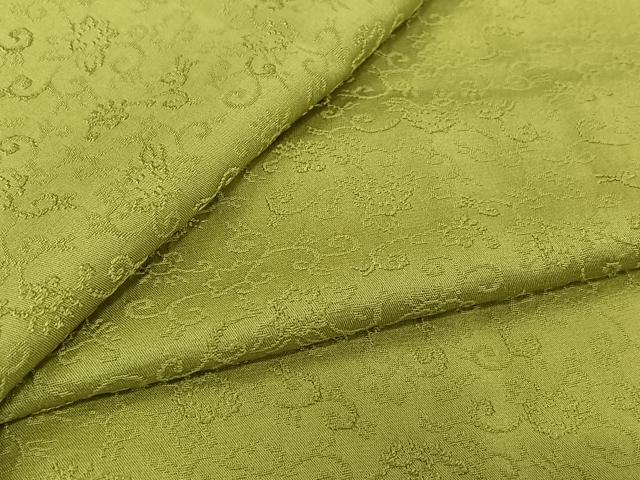 平和屋着物▽上質な色無地　単衣　お召地　花唐草地紋　枯草色　正絹　逸品　AABK7264jh
