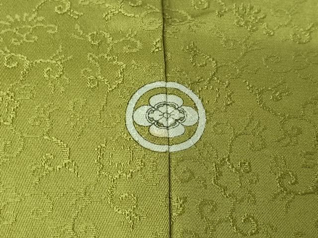 平和屋着物▽上質な色無地　単衣　お召地　花唐草地紋　枯草色　正絹　逸品　AABK7264jh