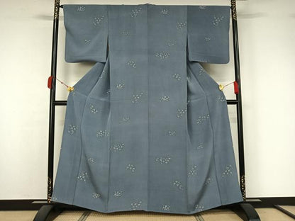 平和屋着物▽上質な小紋　単衣　手描き　草花文　正絹　逸品　AABK7265jh