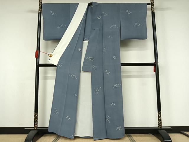 平和屋着物▽上質な小紋　単衣　手描き　草花文　正絹　逸品　AABK7265jh