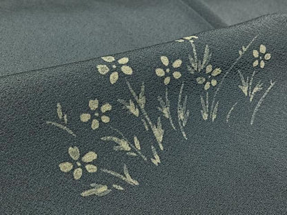 平和屋着物▽上質な小紋　単衣　手描き　草花文　正絹　逸品　AABK7265jh