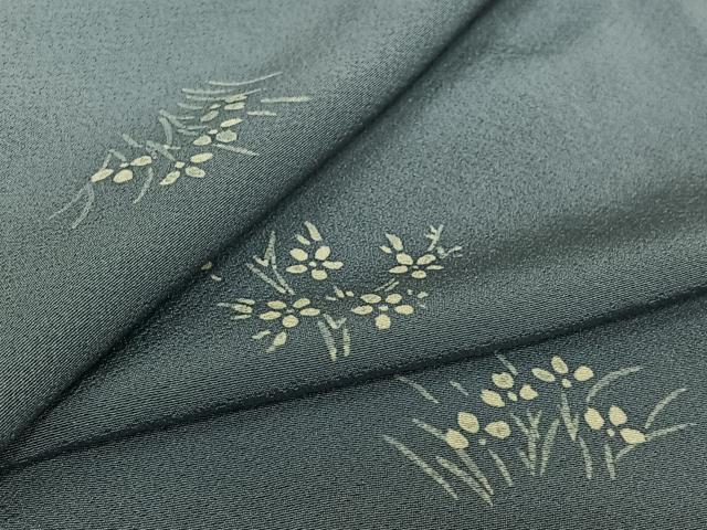 平和屋着物▽上質な小紋　単衣　手描き　草花文　正絹　逸品　AABK7265jh