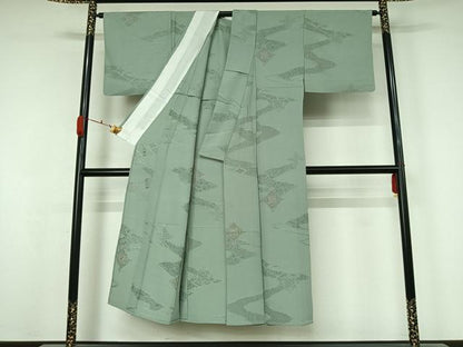 平和屋着物▽上質な小紋　単衣　中国三大刺繍　汕頭刺繍　スワトウ刺繍　総刺繍　正倉院花文　正絹　逸品　AABK7266jh