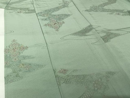 平和屋着物▽上質な小紋　単衣　中国三大刺繍　汕頭刺繍　スワトウ刺繍　総刺繍　正倉院花文　正絹　逸品　AABK7266jh