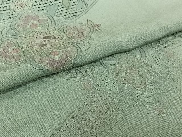 平和屋着物▽上質な小紋　単衣　中国三大刺繍　汕頭刺繍　スワトウ刺繍　総刺繍　正倉院花文　正絹　逸品　AABK7266jh