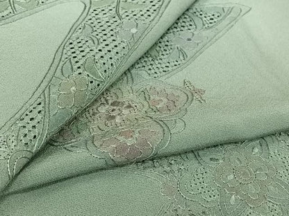 平和屋着物▽上質な小紋　単衣　中国三大刺繍　汕頭刺繍　スワトウ刺繍　総刺繍　正倉院花文　正絹　逸品　AABK7266jh
