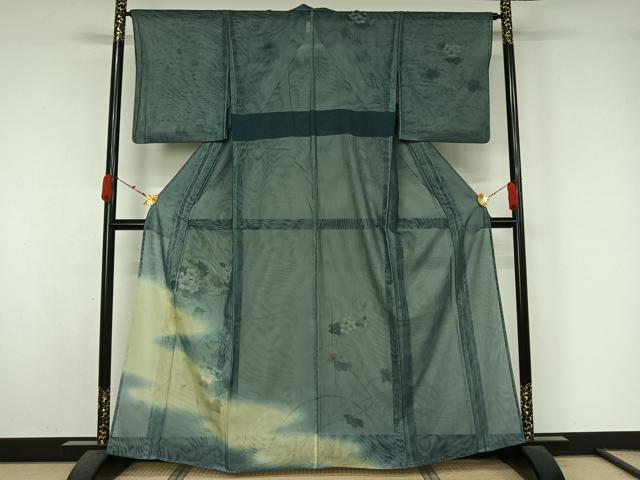 平和屋着物▽訪問着　無双　紗袷　紗×紗　手描き　草花文　暈し染め　金彩　正絹　逸品　AABK7270jh