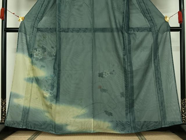 平和屋着物▽訪問着　無双　紗袷　紗×紗　手描き　草花文　暈し染め　金彩　正絹　逸品　AABK7270jh