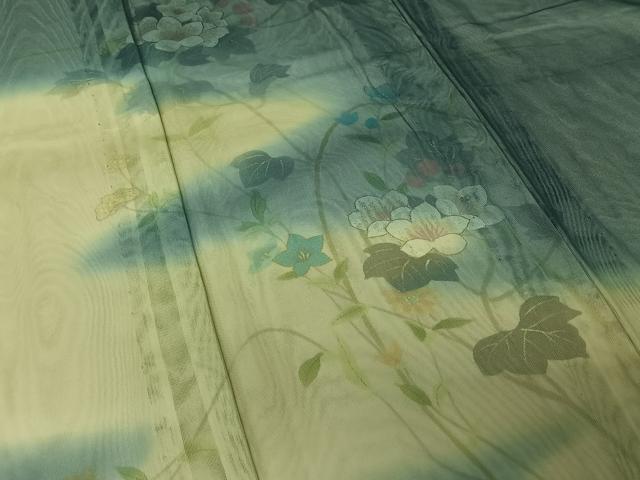 平和屋着物▽訪問着　無双　紗袷　紗×紗　手描き　草花文　暈し染め　金彩　正絹　逸品　AABK7270jh