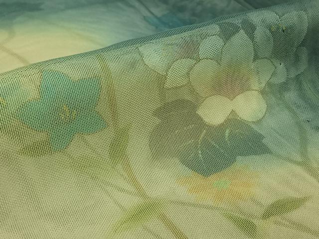 平和屋着物▽訪問着　無双　紗袷　紗×紗　手描き　草花文　暈し染め　金彩　正絹　逸品　AABK7270jh