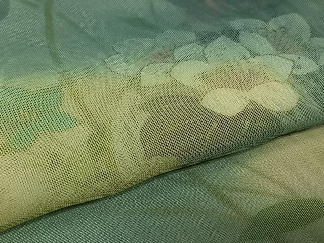 平和屋着物▽訪問着　無双　紗袷　紗×紗　手描き　草花文　暈し染め　金彩　正絹　逸品　AABK7270jh
