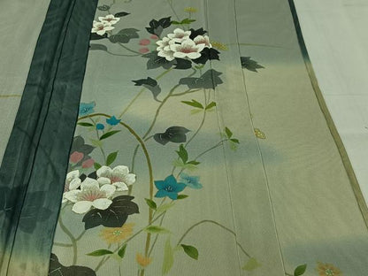 平和屋着物▽訪問着　無双　紗袷　紗×紗　手描き　草花文　暈し染め　金彩　正絹　逸品　AABK7270jh