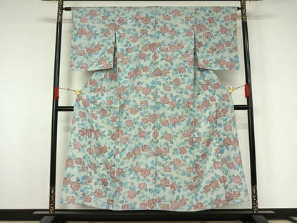 平和屋着物▽上質な小紋　単衣　草花文　正絹　逸品　AABK7271jh